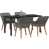 vidaXL Garten Essgruppe mit Kissen 5 pcs Grau Poly-Rattan