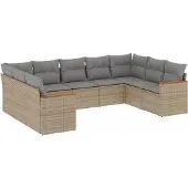 vidaXL 9-tlg. Garten-Sofagarnitur mit Kissen Beige Poly Rattan