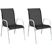 vidaXL Stapelbare Gartenstühle 2 Stk. Stahl und Textilene Schwarz