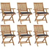 vidaXL Klappbare Gartenstühle mit Kissen 6 Stk. Massivholz Teak