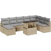 vidaXL Garten-Sofa-Set mit Kissen 9 pcs Beige und Hellgrau