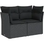 vidaXL Gartensofa mit Kissen 2-Sitzer Schwarz Poly Rattan