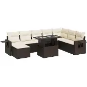 vidaXL 9-tlg. Garten-Sofagarnitur mit Kissen Braun Poly Rattan