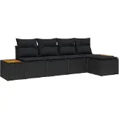 vidaXL Gartensofa-set 5 stk. Schwarz Poly Rattan