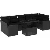 vidaXL 8-tlg. Garten-Sofagarnitur mit Kissen Schwarz Poly Rattan