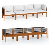 vidaXL 4-Sitzer-Gartensofa mit Kissen Holz Akazie & Seil