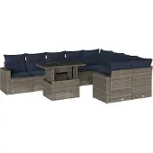 vidaXL 10-teiliges Gartensofa-Set mit Kissen, grau, Polyrattan