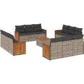 vidaXL 13-tlg. Garten-Sofagarnitur mit Kissen Grau Poly Rattan