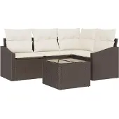 vidaXL Gartensofa-set 5 Stk. Braun und Creme Poly-Rattan