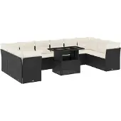 vidaXL 11-tlg. Garten-Sofagarnitur mit Kissen Schwarz Poly Rattan