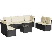 vidaXL 8-tlg. Garten-Sofagarnitur mit Kissen Schwarz Poly Rattan