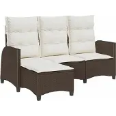 vidaXL Gartensofa mit Liegefunktion Kissen L-Form Braun Poly Rattan