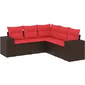 vidaXL 5-teiliges Gartensofa-Set mit Kissen, braun, Polyrattan