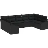 vidaXL Gartensofa-set 9 stk. Schwarz Poly-Rattan