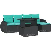 vidaXL 6-teiliges Gartensofa-Set mit Kissen, schwarzes Polyrattan