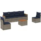 vidaXL 7-teiliges Gartensofa-Set mit Kissen, grau, Polyrattan