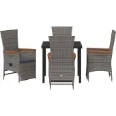 vidaXL Garten Essgruppe 5 Stk. Grau Poly-Rattan
