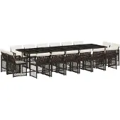 vidaXL 17-tlg. Garten-Essgruppe mit Kissen Braun Poly Rattan