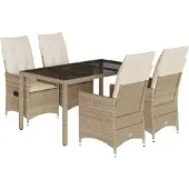 vidaXL 5-tlg. Garten-Essgruppe mit Kissen Beige Poly Rattan