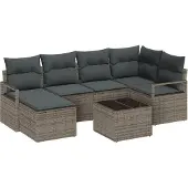 vidaXL Sofa Set 7 stk. Hellgrau Poly-Rattan