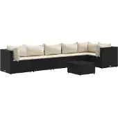 vidaXL 7-tlg. Garten-Lounge-Set mit Kissen Schwarz Poly Rattan