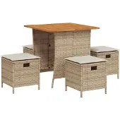 vidaXL 5-tlg. Garten-Essgruppe mit Kissen Beige Poly Rattan