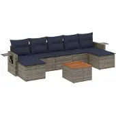 vidaXL 8-teiliges Gartensofa-Set mit Kissen, grau, Polyrattan