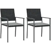 vidaXL Gartenstühle mit Kissen 2 Stk. Schwarz 54x62,5x89cm Poly Rattan