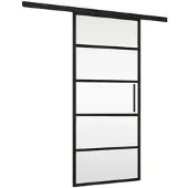 Inova Glasschiebetür 102,5 x 220 cm, Klarglas mit schwarzen Streifen, Komplettset mit Stabgriff, ohne Softclose