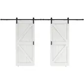 Inova Doppelflügelige Holzschiebetür 180 x 215 cm, Scheunentor weiß, Komplettset mit schwarzem Beschlag und Softclose