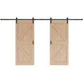 Inova Doppelflügelige Holzschiebetür 180 x 215 cm, Scheunentor Eiche, Komplettset mit schwarzem Beschlag und Softclose