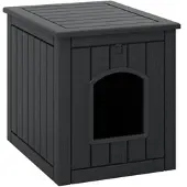 Costway Katzenhaus, Katzenklo Schrank mit Klapptür & erhöhtem Boden, Katzenschrank für Katzentoilette, Tierhaus aus PP für Indoor Outdoor(Schwarz)