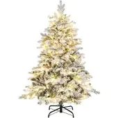 Costway Weihnachtsbaum mit 120 Warmweißen Led-Lichtern Weiß 135 cm