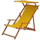 Erst-Holz Dunkler Holz-Liegestuhl Strandliege Stofffarbe Gelb 10-300 Sonnendach