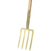 Idealspaten-bredt Ideal-Spatengabel 4 Zinken, gold,Schienenzwinge, T-Stiel