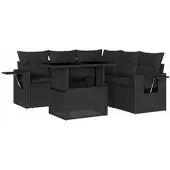 vidaXL 6-tlg. Garten-Sofagarnitur mit Kissen Schwarz Poly Rattan