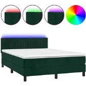 vidaXL Boxspringbett mit Matratze & LED Dunkelgrün 140x190 cm Samt