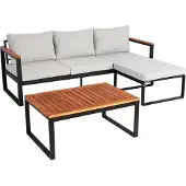 Mendler Garten-Garnitur MCW-L26b, Gartenlounge Sitzgruppe Lounge-Set Sofa, Aluminium Akazie Holz MVG- hellgrau
