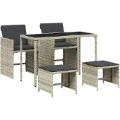 vidaXL 5-tlg. Garten-Essgruppe mit Kissen Hellgrau Poly Rattan