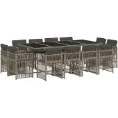 vidaXL 13-tlg. Garten-Essgruppe mit Kissen Grau Poly Rattan