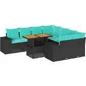 vidaXL 9-tlg. Garten-Sofagarnitur mit Kissen Schwarz Poly Rattan