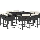 vidaXL 9-tlg. Garten-Essgruppe mit Kissen Schwarz Poly Rattan