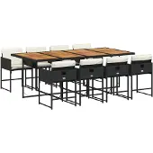 vidaXL 9-tlg. Garten-Essgruppe mit Kissen Schwarz Poly Rattan