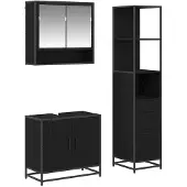 vidaXL Badezimmermöbel-Set 3 pcs Schwarz Eichen-Optik Holzwerkstoff