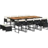 vidaXL 13-tlg. Garten-Essgruppe mit Kissen Schwarz Poly Rattan