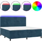 vidaXL Boxspringbett mit Matratze & LED Dunkelblau 200x200 cm Samt