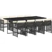 vidaXL 9-tlg. Garten-Essgruppe mit Kissen Schwarz Poly Rattan