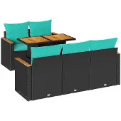 vidaXL 6-tlg. Garten-Sofagarnitur mit Kissen Schwarz Poly Rattan
