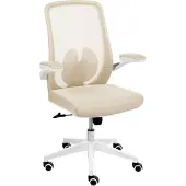 Beliani Bürostuhl Beige Mesh Höhenverstellbar Drehbar mit Hochklappbaren Armlehnen Modernes Design Drehstuhl für Heimbüro Arbeitszimmer