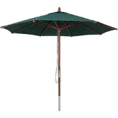 Mendler Gastronomie Holz-Sonnenschirm MCW-C57b, Gartenschirm, Polyester/Holz 14kg, rund Ø3m Seilzug stoßsicher dunkelgrün
